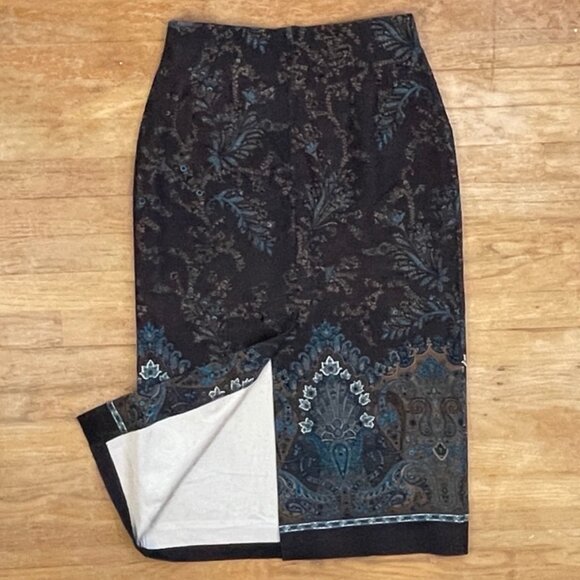 Vintage Floral Paisley Midi Skirt Size Small 28" Waist 90s Microfiber Damask - Picture 4 of 5